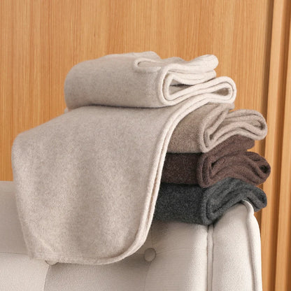 100% Wool Pants For AutumnWinter Warm French Fashion Solid Color Elastic waist pocket knitted Pants