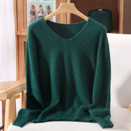 Cashmere Sweater Solid Color Long-Sleeved Wool Knit Bottoming Sweater Loose Top