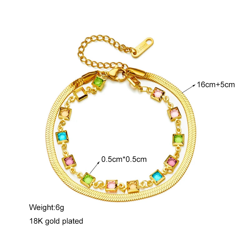 MEYRROYU 316 Stainless Steel Vintage Green Stone Heart Tassel Multilayer Charm Bracelet for Women Wedding Jewelry Beach брелок