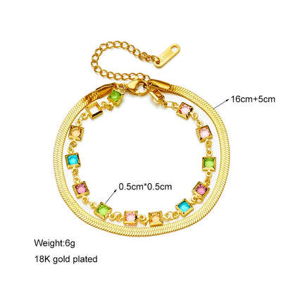 MEYRROYU 316 Stainless Steel Vintage Green Stone Heart Tassel Multilayer Charm Bracelet for Women Wedding Jewelry Beach брелок