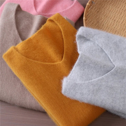 Cashmere Sweater Solid Color Long-Sleeved Wool Knit Bottoming Sweater Loose Top