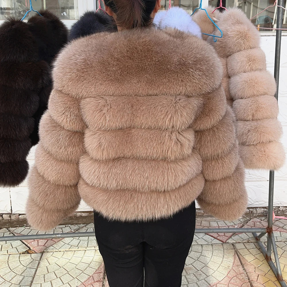 100% Fox Fur Coat Women's Fashion Brown