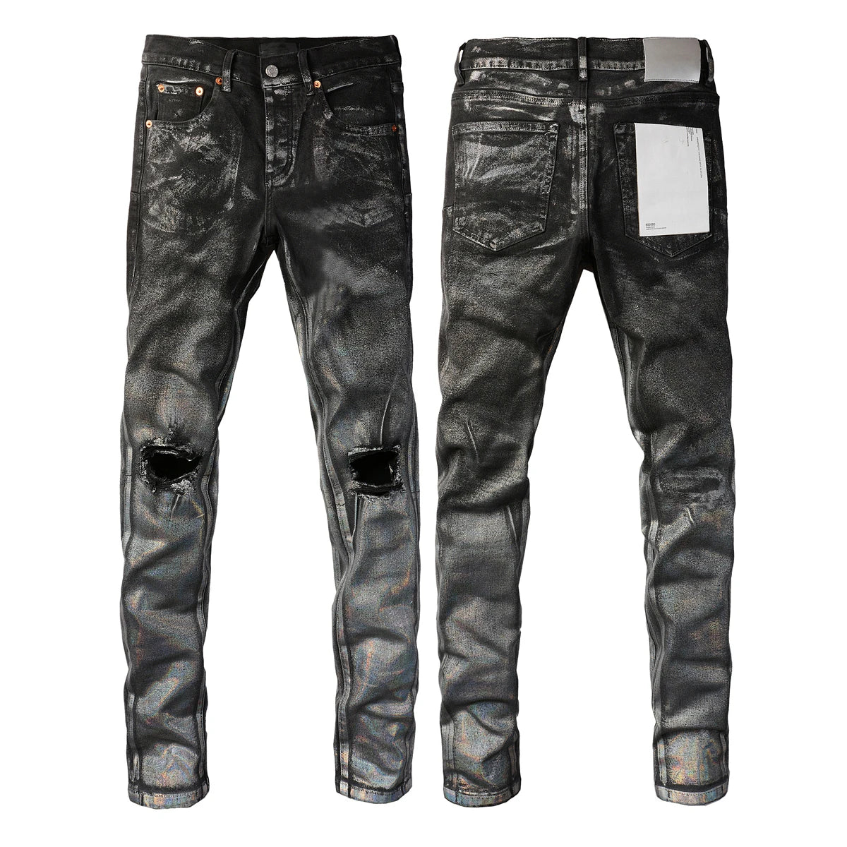 2025 Jeans Man's High Street Blue Ripped Distressed Skinny Jeans Low Rise Denim Trousers Fashion Repair Pants 9003