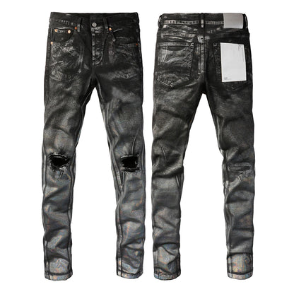 2025 Jeans Man's High Street Blue Ripped Distressed Skinny Jeans Low Rise Denim Trousers Fashion Repair Pants 9003
