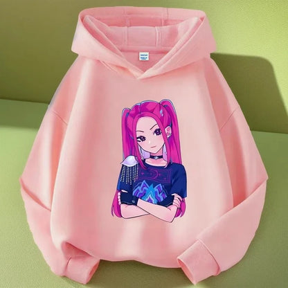 K-pop Demon Hunters Long Sleeve Hoodie for Boys Girls Saja Print Hooded Jacket Children's Fashion Pullover Top Outerwear