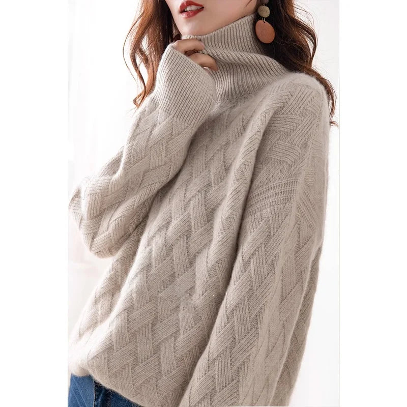 Women's High Ne Knitted Sweater Thiened Loose Fit Overhead Winter Lazy Sle Knitwear Comfortable Breathable Casual Top