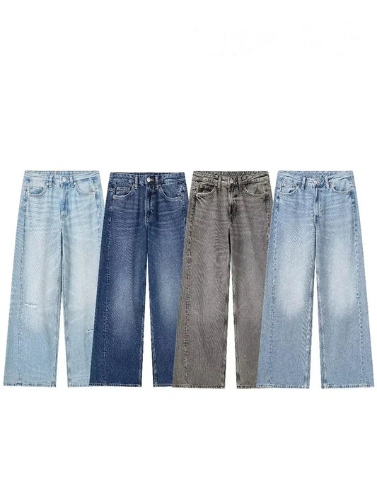 All Seasons Denim 4 Colors Long Trousers Female Cool High Street Women's Wide Leg Pants