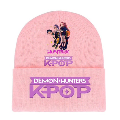 K-pop Demon Hunters Children Knit Hat Kawaii Cartoon Printed Beanie Autumn Girls Winter Outdoor Sports Warm Hat Birthday Gifts