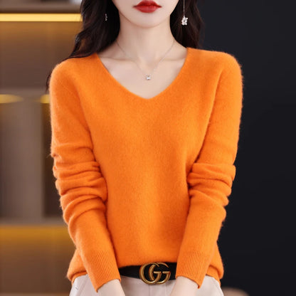 Knitted Pullover V-neck Loose Bottoming Shirt Solid