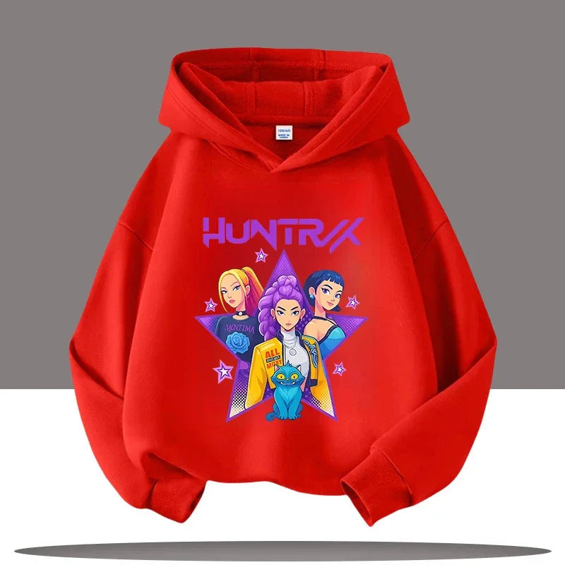 K-pop Demon Hunters Hoodies Boys Girls Long Sleeve Outerwear Saja Boys Print Hooded Coat for Children Fashion Pullover Kids Tops