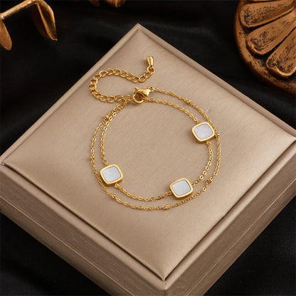 MEYRROYU 316 Stainless Steel Vintage Green Stone Heart Tassel Multilayer Charm Bracelet for Women Wedding Jewelry Beach брелок