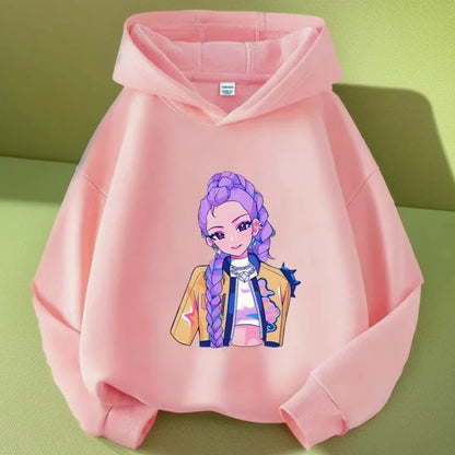 K-pop Demon Hunters Long Sleeve Hoodie for Boys Girls Saja Print Hooded Jacket Children's Fashion Pullover Top Outerwear