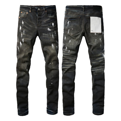 2025 Jeans Man's High Street Blue Ripped Distressed Skinny Jeans Low Rise Denim Trousers Fashion Repair Pants 9003