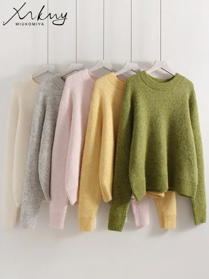 Warm Pullovers O Neck Knitwear Loose Knit Jumpers
