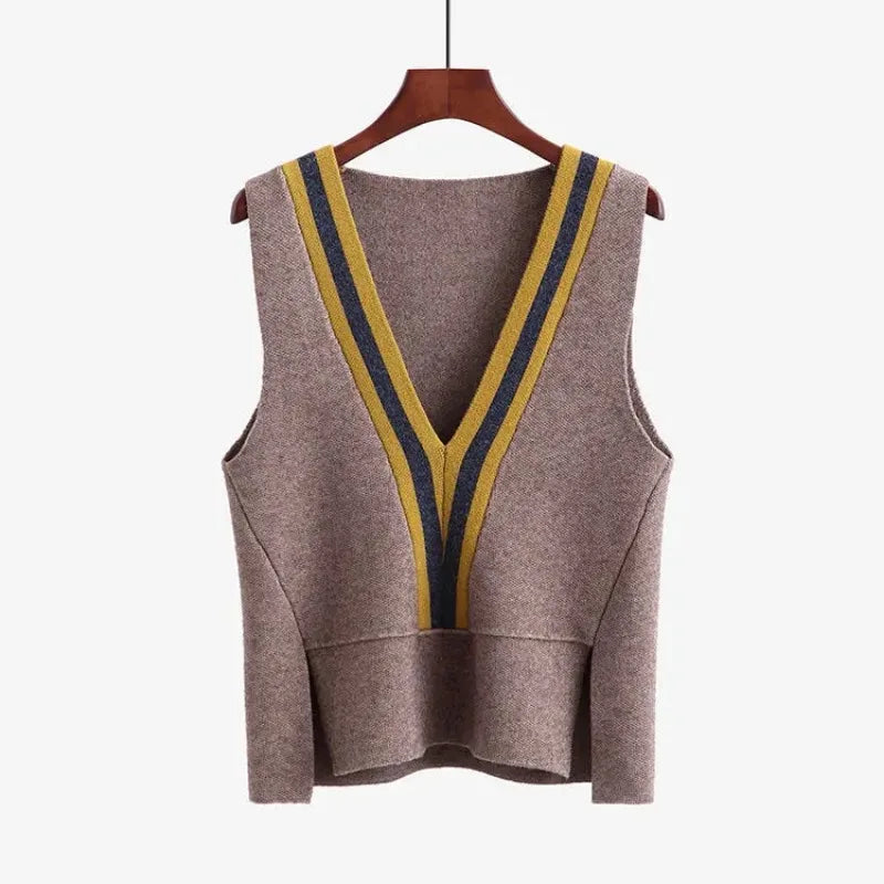 V-neck Fashionable Pullover Spliced Vest Sleeveless