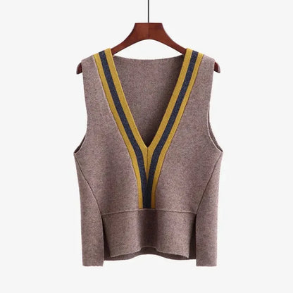 V-neck Fashionable Pullover Spliced Vest Sleeveless