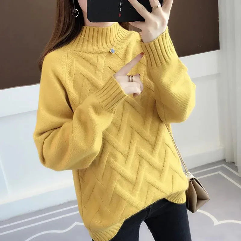 Women's Loose Fit Thiened f High Ne Knitwear Autumn Winter Inner Wear Casual Sle Korean Faion Long Sve Sweater