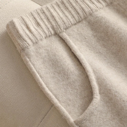 100% Wool Pants For AutumnWinter Warm French Fashion Solid Color Elastic waist pocket knitted Pants
