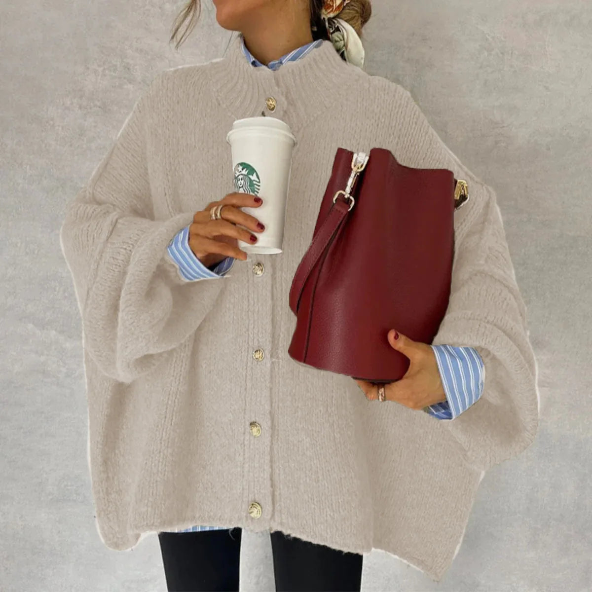 Basic Casual Women's Sweater Knit Solid color O-neck Single Breasted Oversize Cardigan