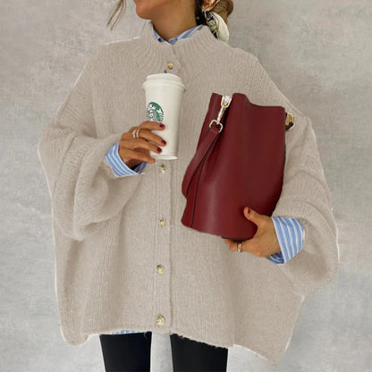 Basic Casual Women's Sweater Knit Solid color O-neck Single Breasted Oversize Cardigan