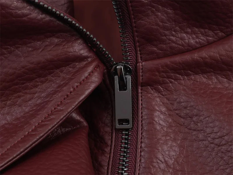 Pebble Faux Leather Jacket Motorcycle Style Personality