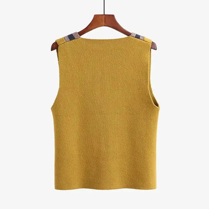 V-neck Fashionable Pullover Spliced Vest Sleeveless