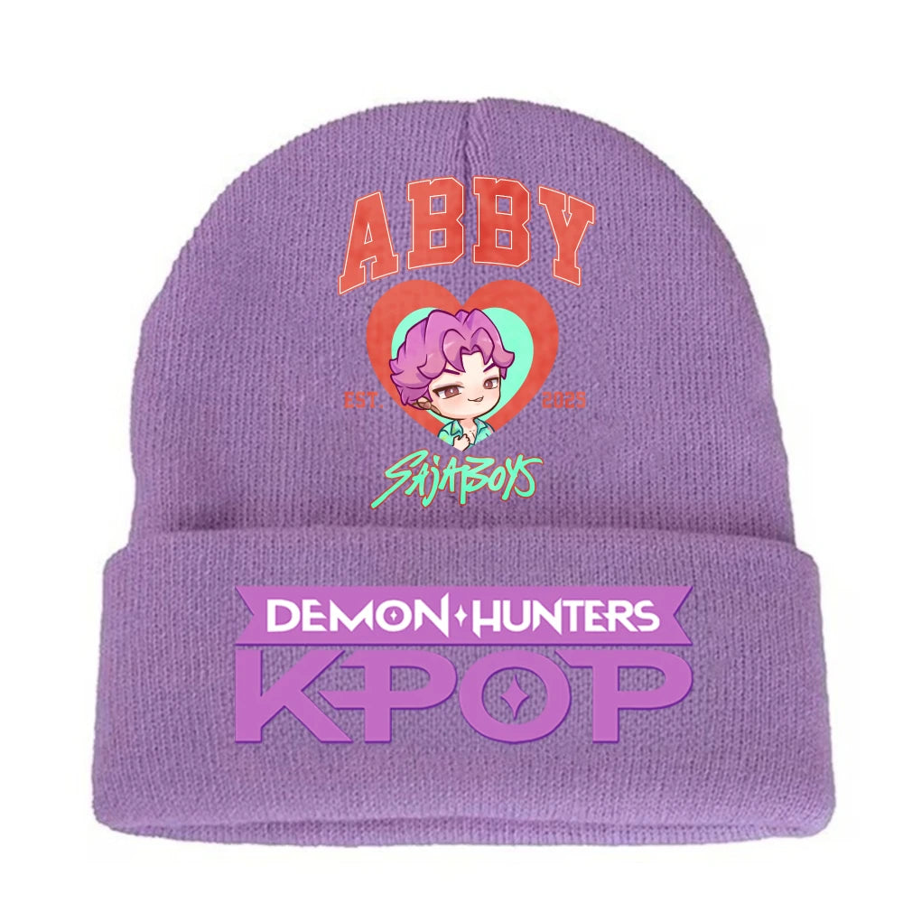 K-pop Demon Hunters Children Knit Hat Kawaii Cartoon Printed Beanie Autumn Girls Winter Outdoor Sports Warm Hat Birthday Gifts