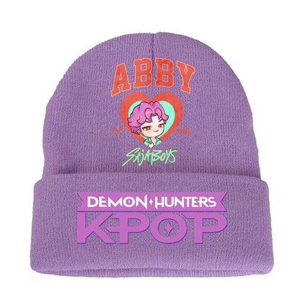 K-pop Demon Hunters Children Knit Hat Kawaii Cartoon Printed Beanie Autumn Girls Winter Outdoor Sports Warm Hat Birthday Gifts