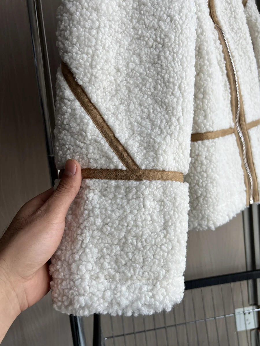 Shearling Coat Reversible Long Sleeve Stand-up Collar