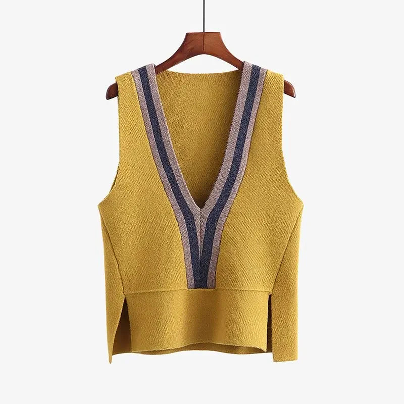 V-neck Fashionable Pullover Spliced Vest Sleeveless