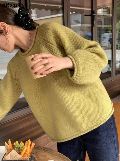 Knitwear Pullovers Women Kawaii Loose Pure Soft Chic Sweater Korean Style Tender Girlish O-neck Popular Vintage