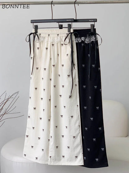 Baggy Sweet Bow Elastic Waist Aesthetic Versatile Jogger Wide Leg Pantalones Mujer