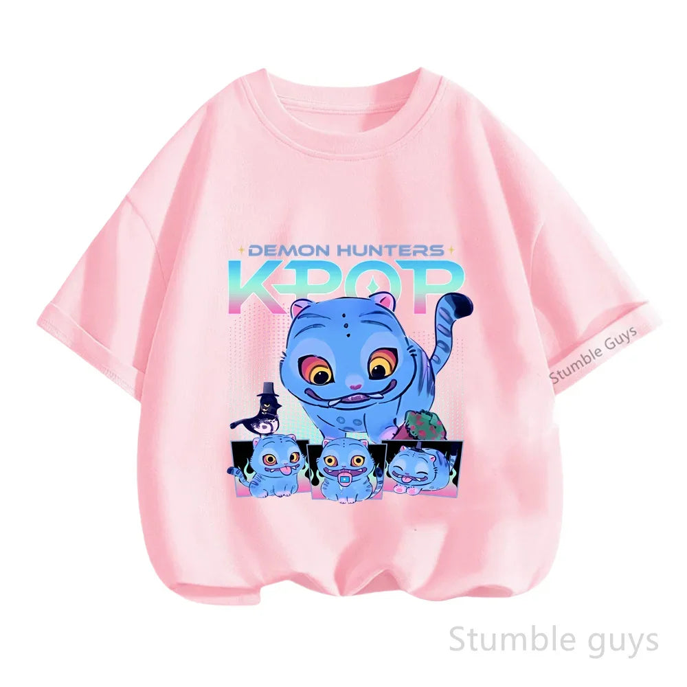 Kpop Demon Hunters T-Shirt Kids Short Sleeve Casual Fashion Summer Boys Girls Anime Clothes