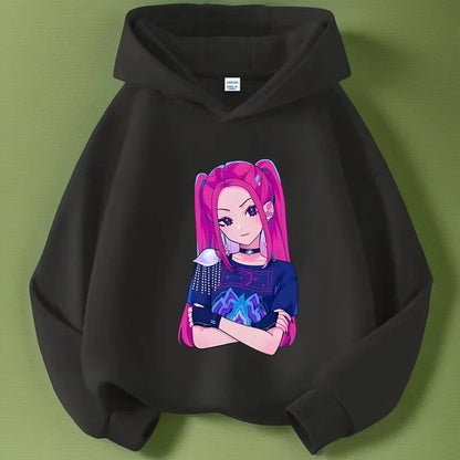 K-pop Demon Hunters Long Sleeve Hoodie for Boys Girls Saja Print Hooded Jacket Children's Fashion Pullover Top Outerwear
