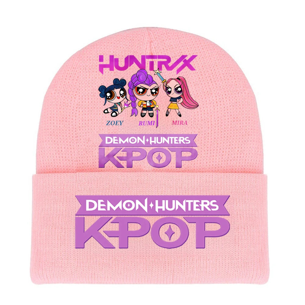 K-pop Demon Hunters Children Knit Hat Kawaii Cartoon Printed Beanie Autumn Girls Winter Outdoor Sports Warm Hat Birthday Gifts