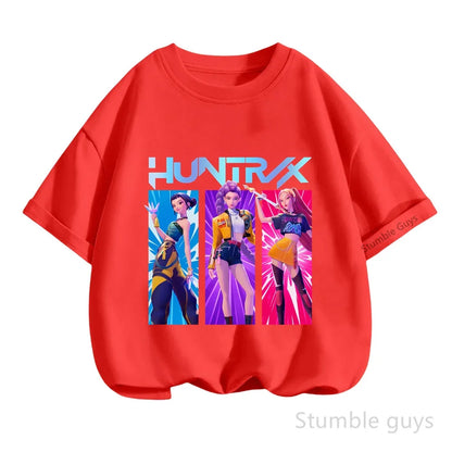 Kpop Demon Hunters T-Shirt Kids Short Sleeve Casual Fashion Summer Boys Girls Anime Clothes