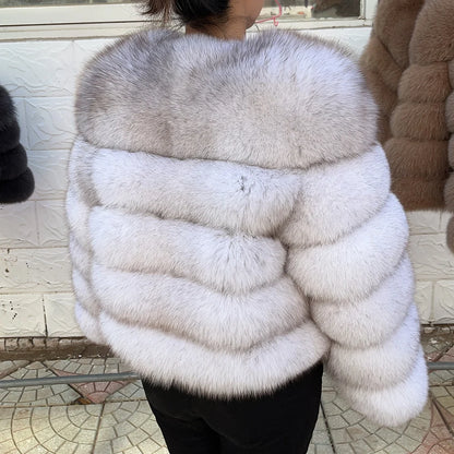 100% Fox Fur Coat Women's Fashion Brown