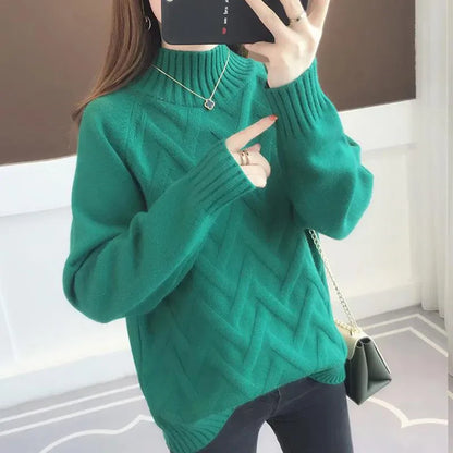 Women's Loose Fit Thiened f High Ne Knitwear Autumn Winter Inner Wear Casual Sle Korean Faion Long Sve Sweater