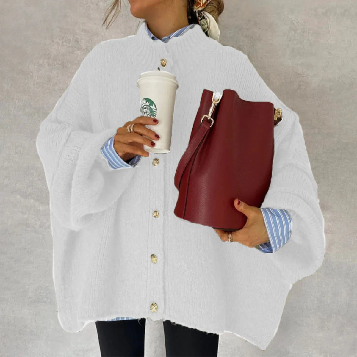 Basic Casual Women's Sweater Knit Solid color O-neck Single Breasted Oversize Cardigan