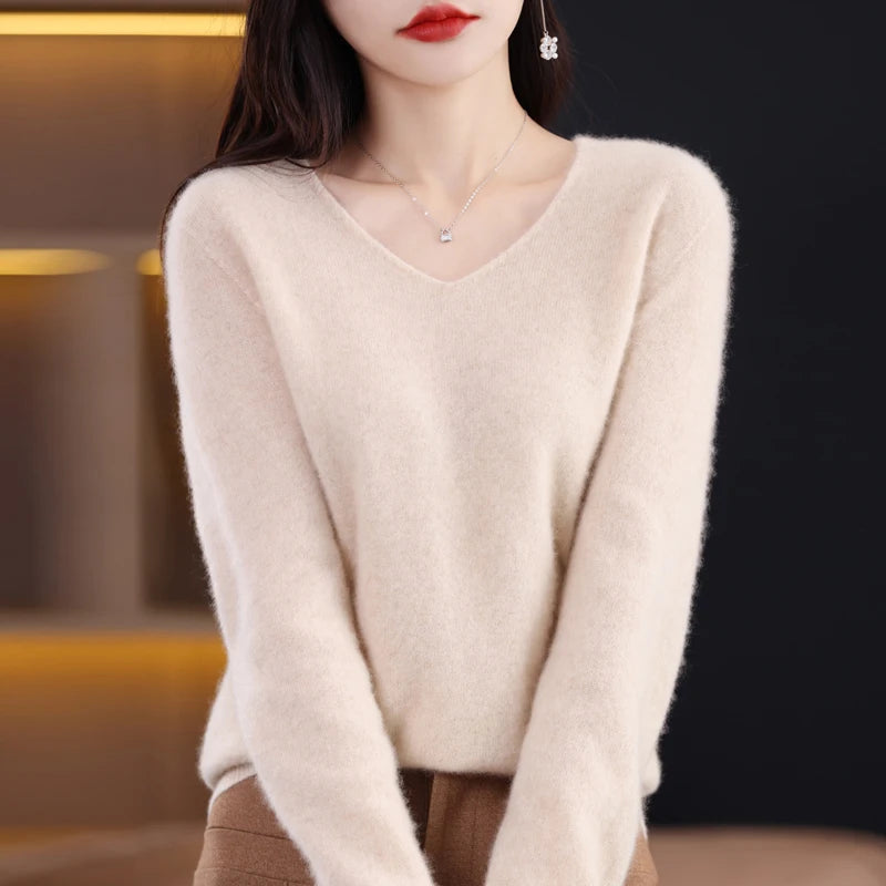 Knitted Pullover V-neck Loose Bottoming Shirt Solid