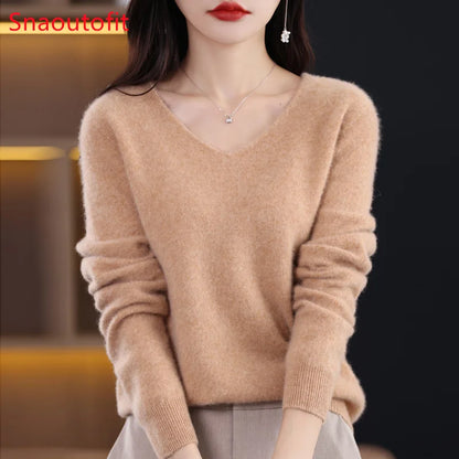 Knitted Pullover V-neck Loose Bottoming Shirt Solid