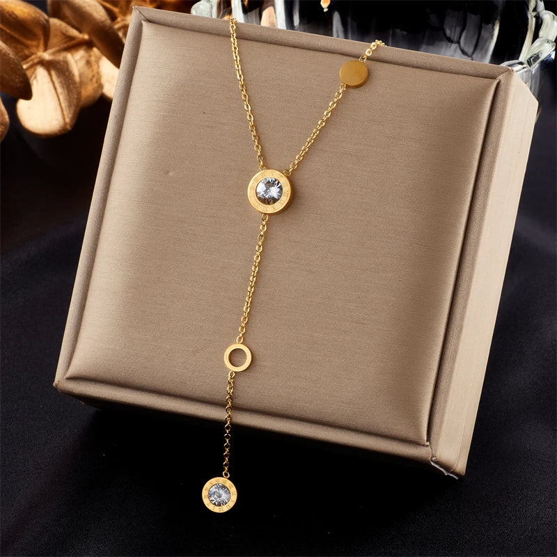 DIEYURO 316L Stainless Steel Heart Eye Square Butterfly Pendant Necklace For Women New Girls Choker Clavicle Chain Jewelry Gifts