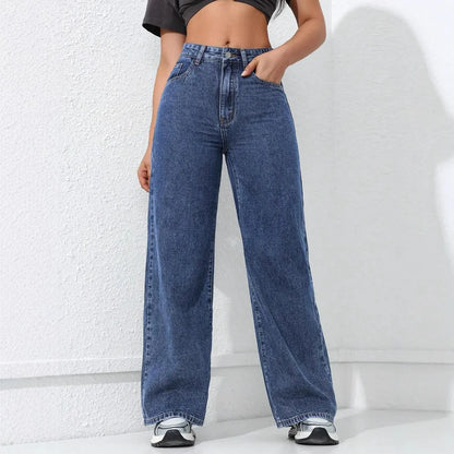 Jeans Women Vintage Wide Leg Pants Denims High Waist Washed Distressed Basics Straight Trousers Streetwear Floor Length