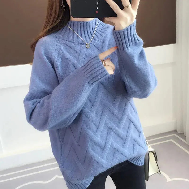 Women's Loose Fit Thiened f High Ne Knitwear Autumn Winter Inner Wear Casual Sle Korean Faion Long Sve Sweater