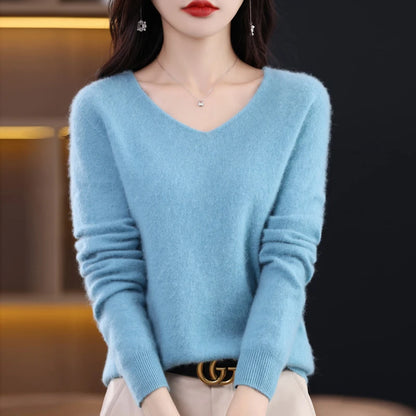 Knitted Pullover V-neck Loose Bottoming Shirt Solid