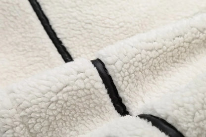 High Street Fashion Biker Jacket European and American Style Casual Fur One-piece Lamb Fur Clash Colour Warm Coat