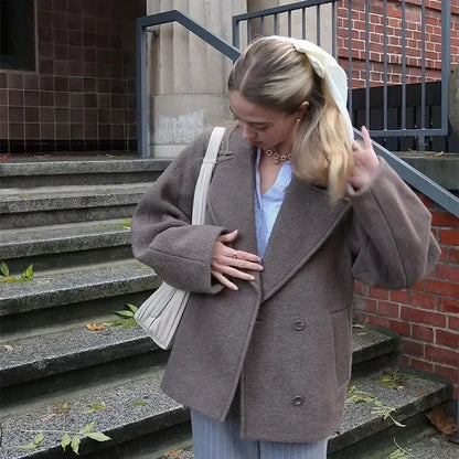 Long Sleeves Short Blazer Jacket Elegant Solid Warm Loose Outwear