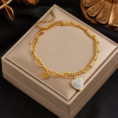 MEYRROYU 316 Stainless Steel Vintage Green Stone Heart Tassel Multilayer Charm Bracelet for Women Wedding Jewelry Beach брелок