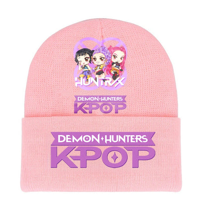 K-pop Demon Hunters Children Knit Hat Kawaii Cartoon Printed Beanie Autumn Girls Winter Outdoor Sports Warm Hat Birthday Gifts