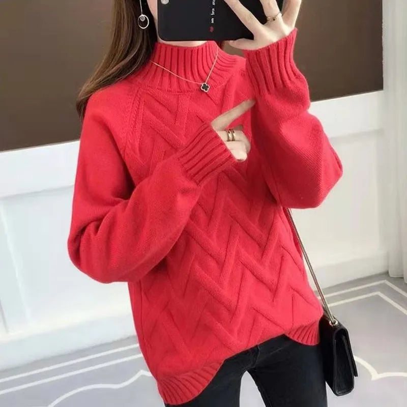Women's Loose Fit Thiened f High Ne Knitwear Autumn Winter Inner Wear Casual Sle Korean Faion Long Sve Sweater
